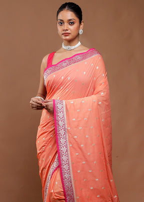 Peach Dupion Silk Saree With Blouse Piece