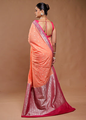 Peach Dupion Silk Saree With Blouse Piece