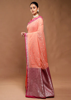 Peach Dupion Silk Saree With Blouse Piece