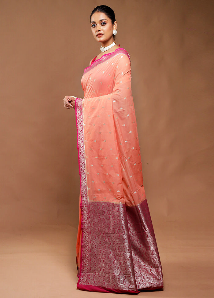 Peach Dupion Silk Saree With Blouse Piece