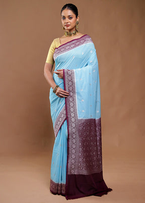 Blue Dupion Silk Saree With Blouse Piece