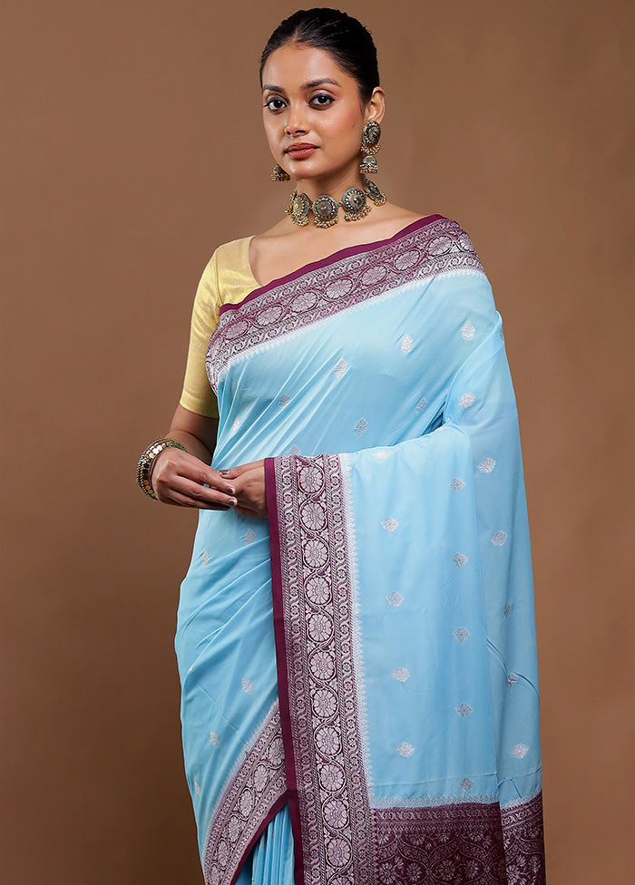 Blue Dupion Silk Saree With Blouse Piece