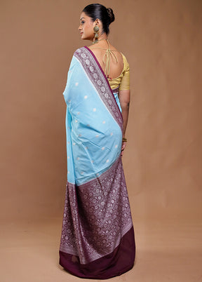 Blue Dupion Silk Saree With Blouse Piece