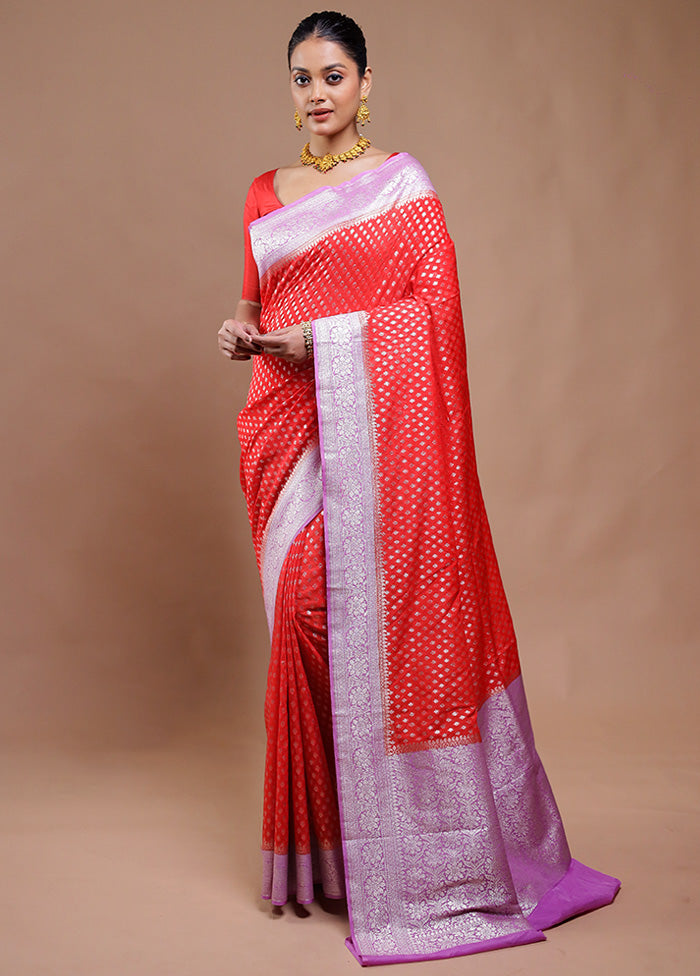 Red Dupion Silk Saree With Blouse Piece