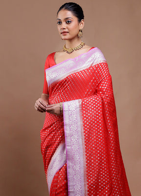 Red Dupion Silk Saree With Blouse Piece