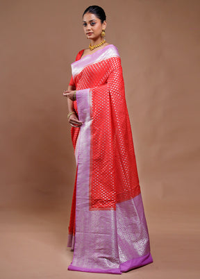 Red Dupion Silk Saree With Blouse Piece