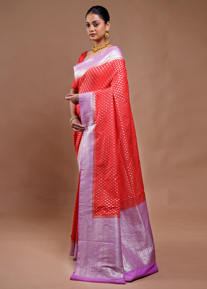 Red Dupion Silk Saree With Blouse Piece