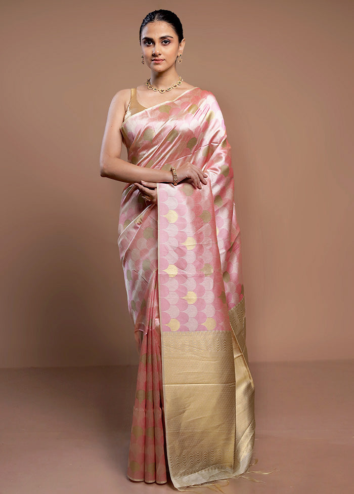 Pink Tussar Silk Saree With Blouse Piece