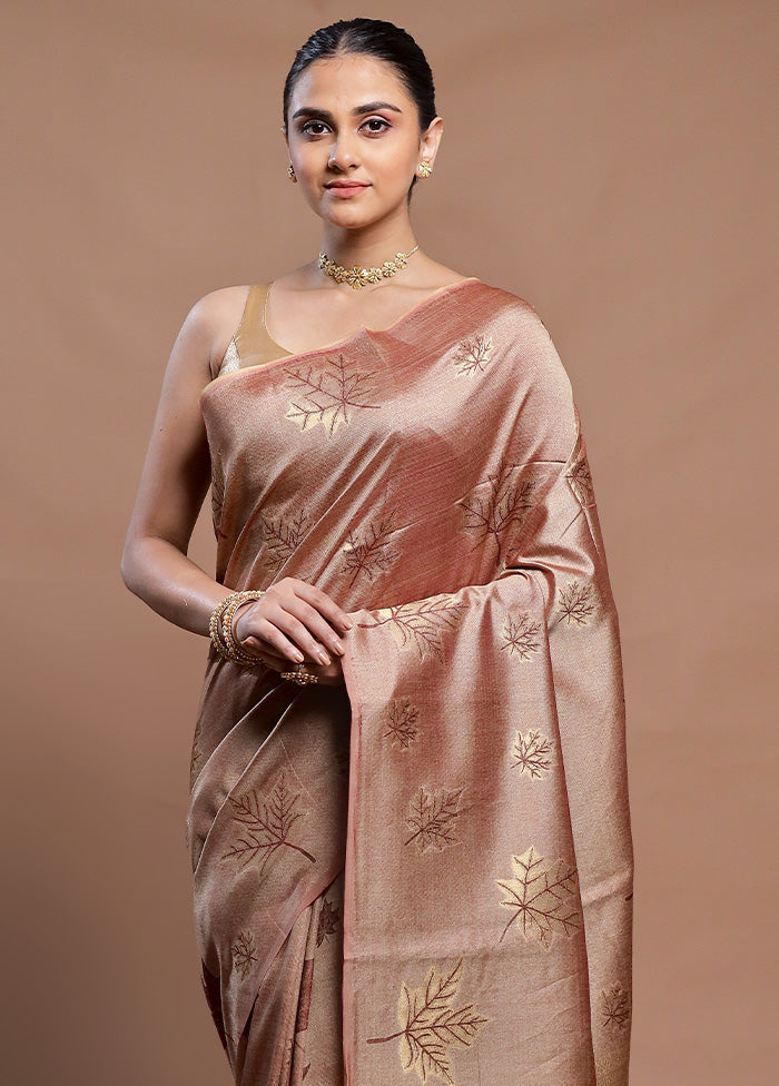 Rust Tussar Silk Saree With Blouse Piece