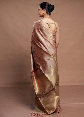 Rust Tussar Silk Saree With Blouse Piece