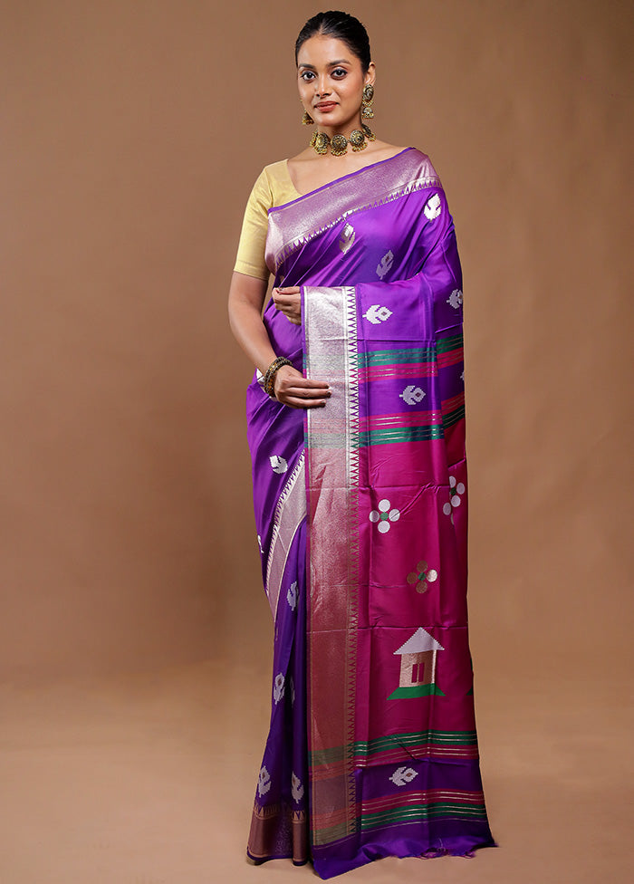 Purple Dupion Silk Saree With Blouse Piece