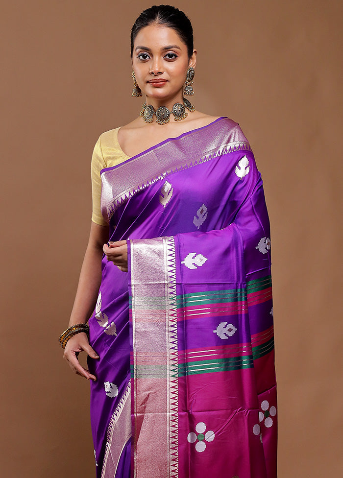 Purple Dupion Silk Saree With Blouse Piece