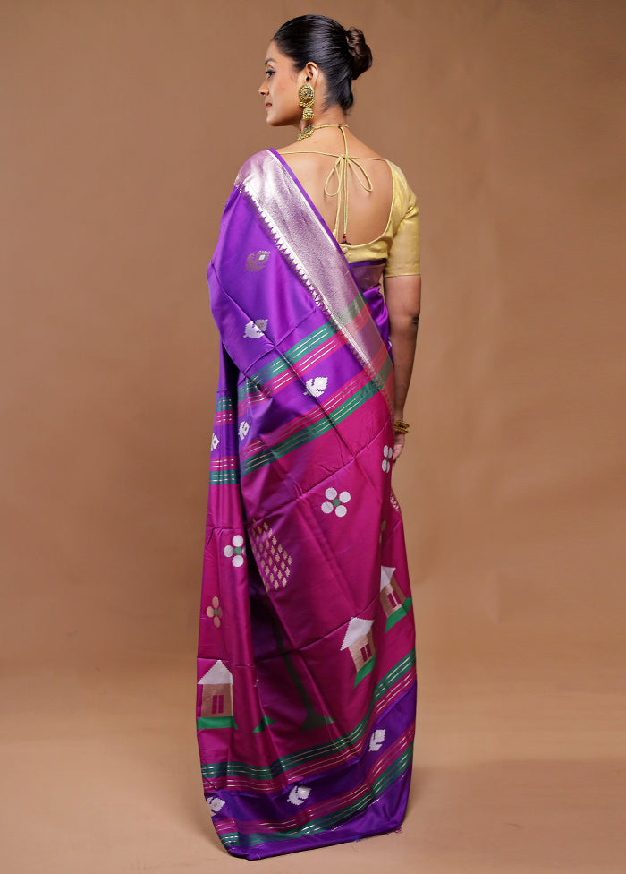 Purple Dupion Silk Saree With Blouse Piece