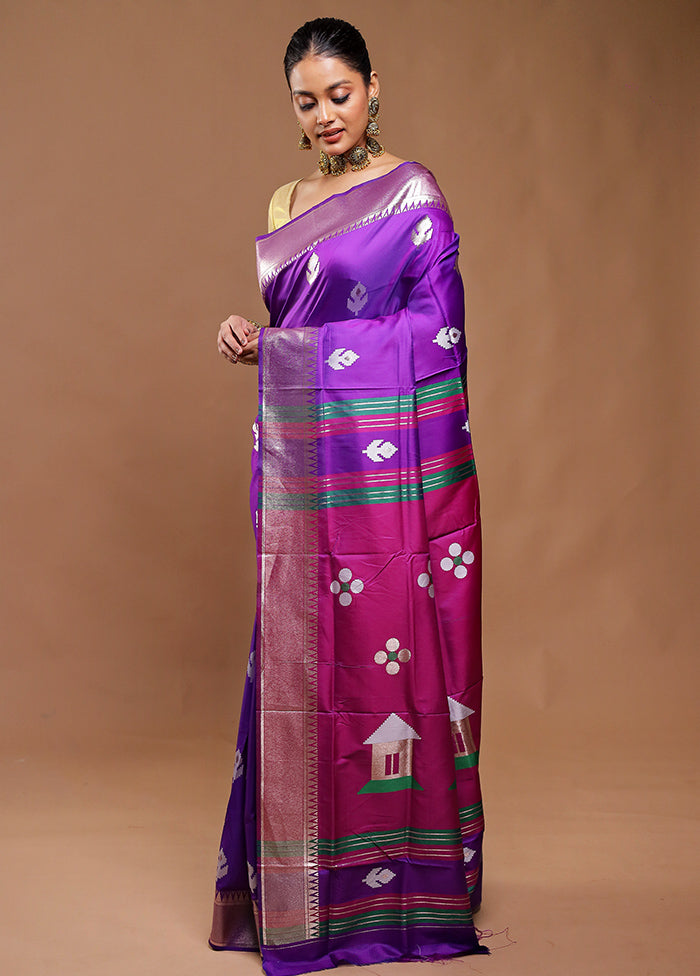 Purple Dupion Silk Saree With Blouse Piece