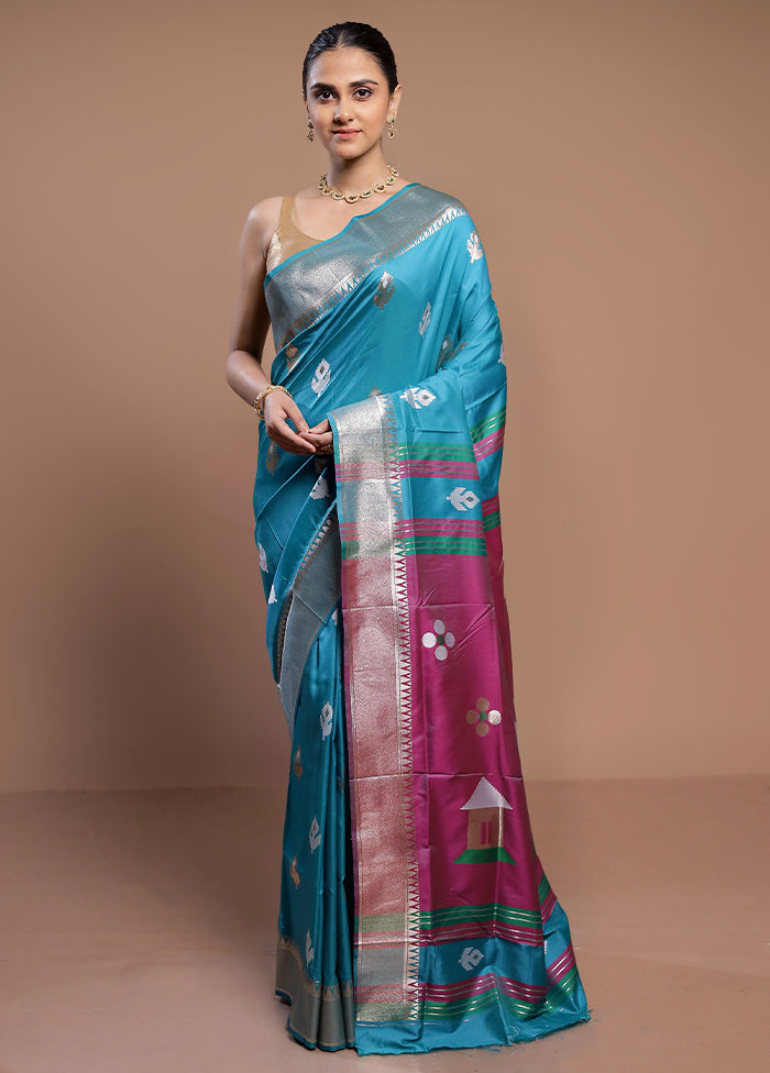 Blue Dupion Silk Saree With Blouse Piece