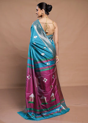 Blue Dupion Silk Saree With Blouse Piece