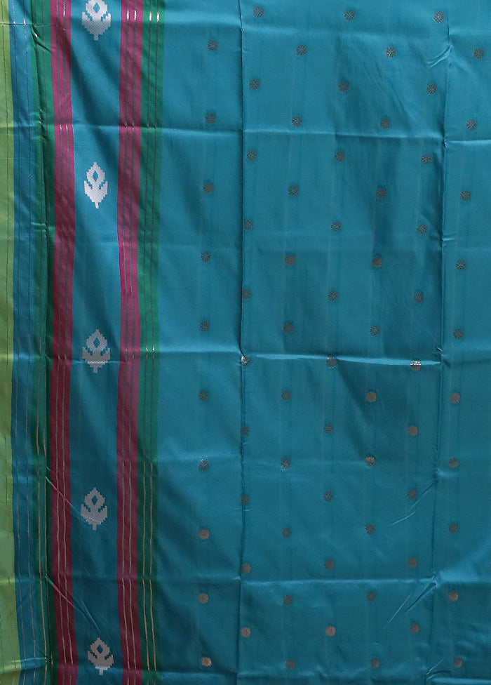 Blue Dupion Silk Saree With Blouse Piece