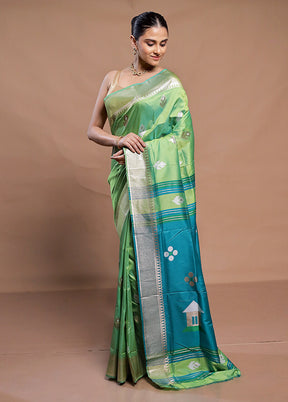 Green Dupion Silk Saree With Blouse Piece