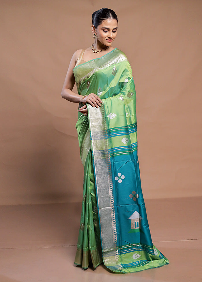 Green Dupion Silk Saree With Blouse Piece