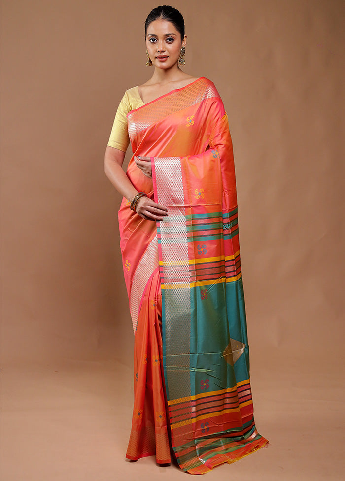 Orange Dupion Silk Saree With Blouse Piece