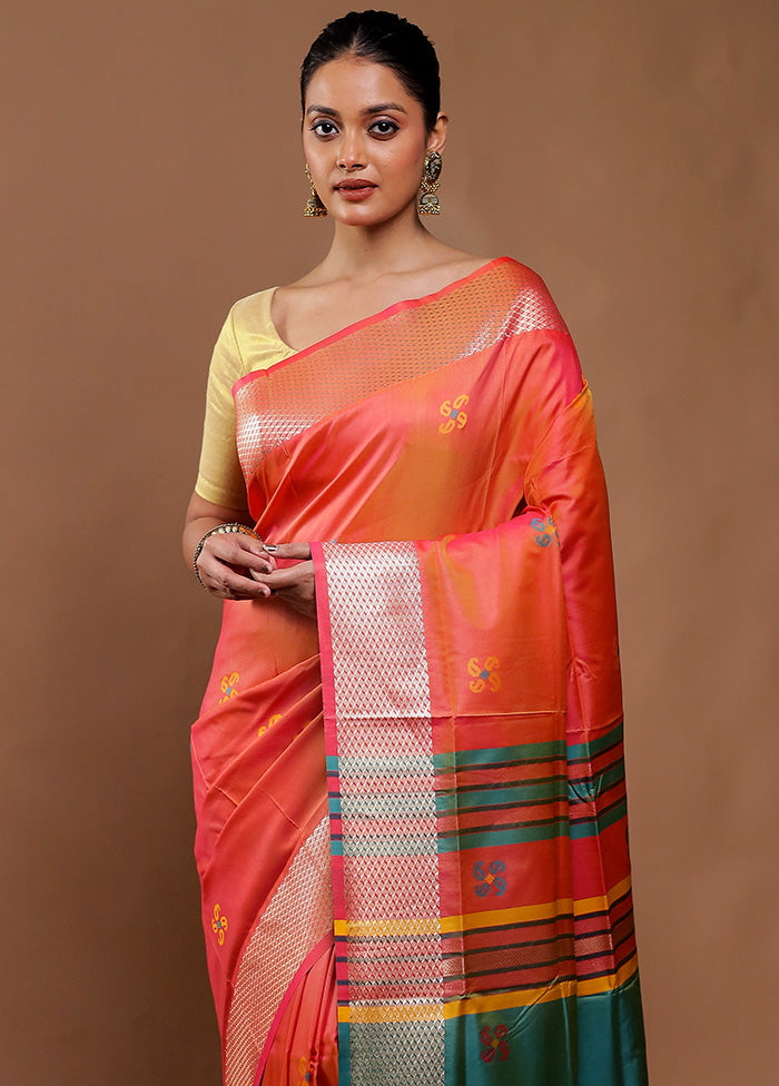 Orange Dupion Silk Saree With Blouse Piece