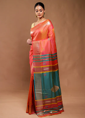 Orange Dupion Silk Saree With Blouse Piece