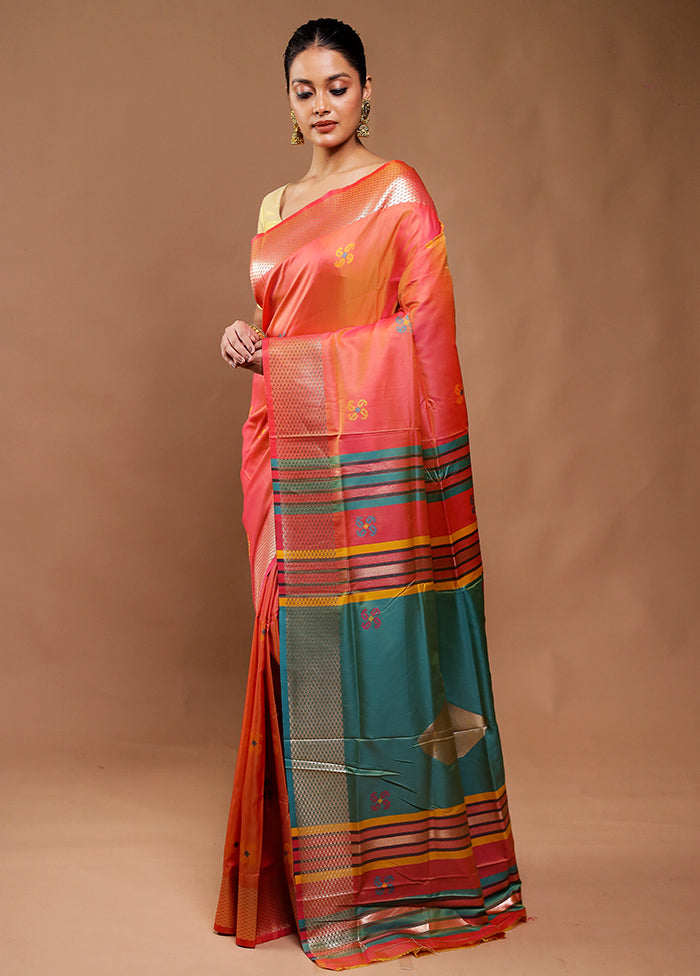 Orange Dupion Silk Saree With Blouse Piece