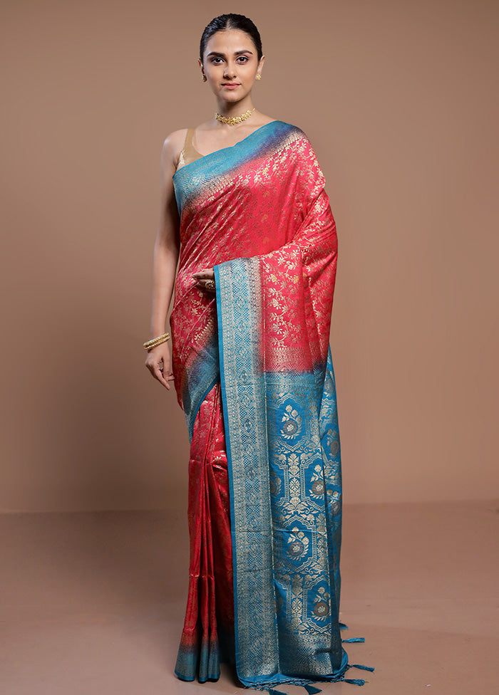 Pink Dupion Silk Saree With Blouse Piece