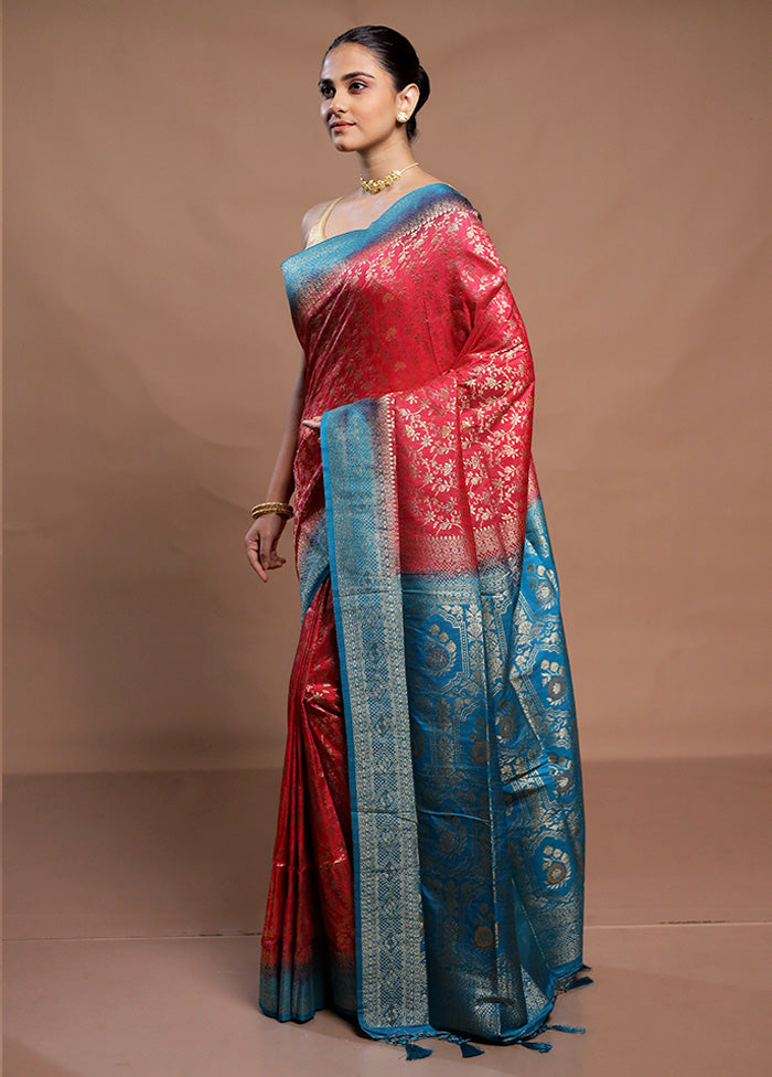 Pink Dupion Silk Saree With Blouse Piece