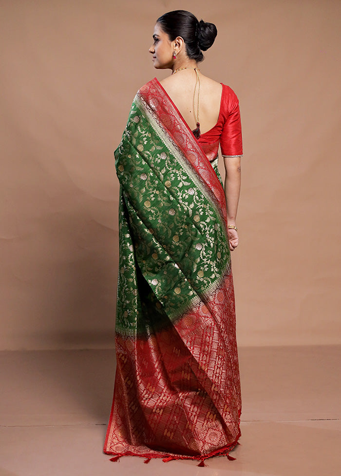 Green Dupion Silk Saree With Blouse Piece