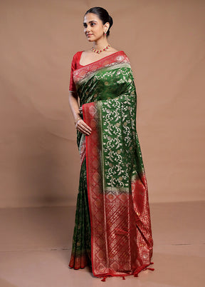 Green Dupion Silk Saree With Blouse Piece