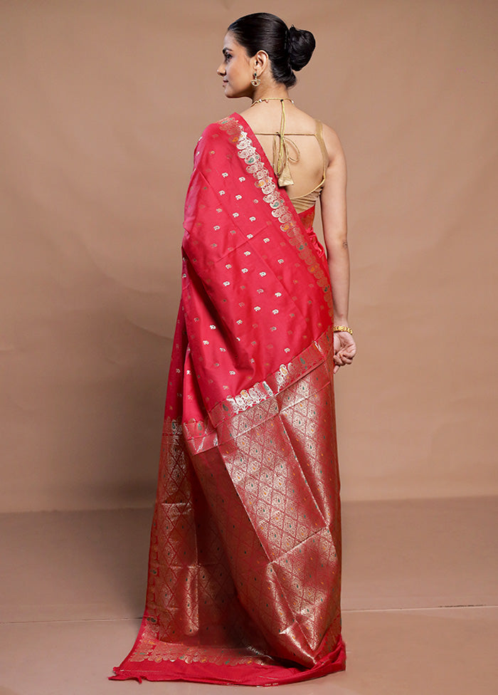 Red Dupion Silk Saree With Blouse Piece