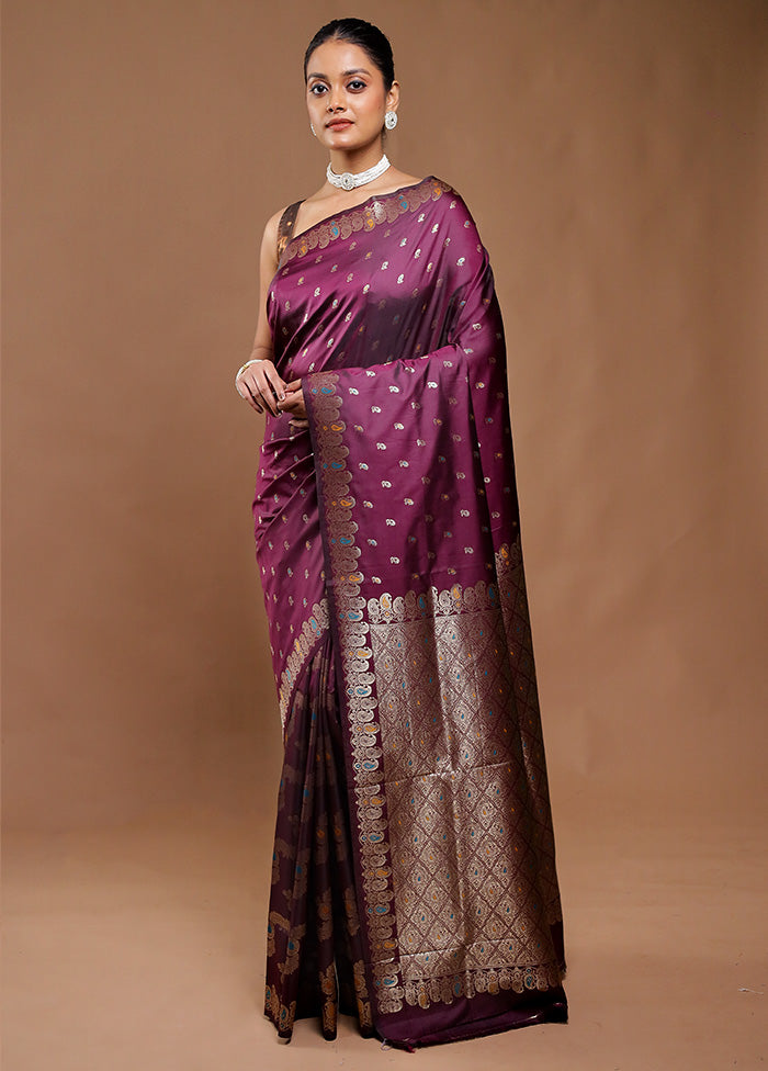 Wine Dupion Silk Saree With Blouse Piece