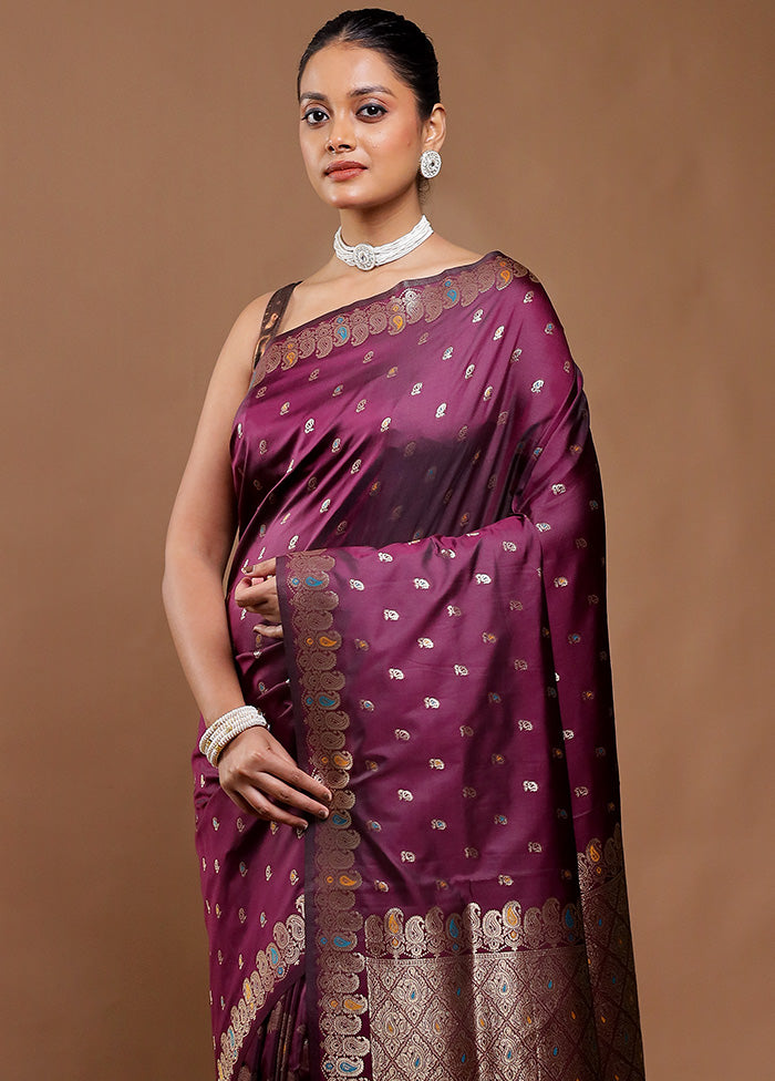 Wine Dupion Silk Saree With Blouse Piece