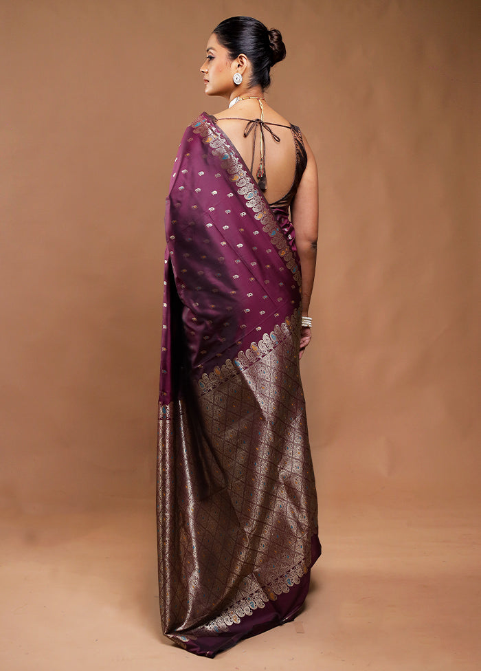 Wine Dupion Silk Saree With Blouse Piece