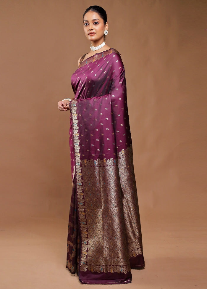 Wine Dupion Silk Saree With Blouse Piece