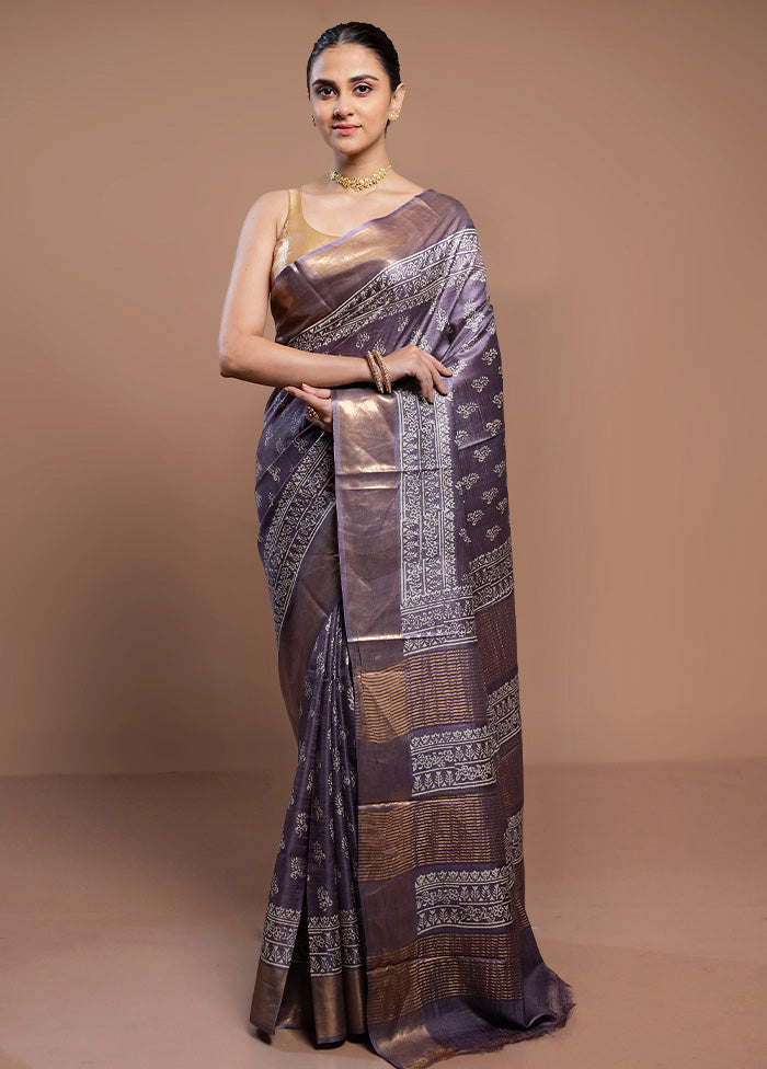 Purple Tussar Silk Saree With Blouse Piece