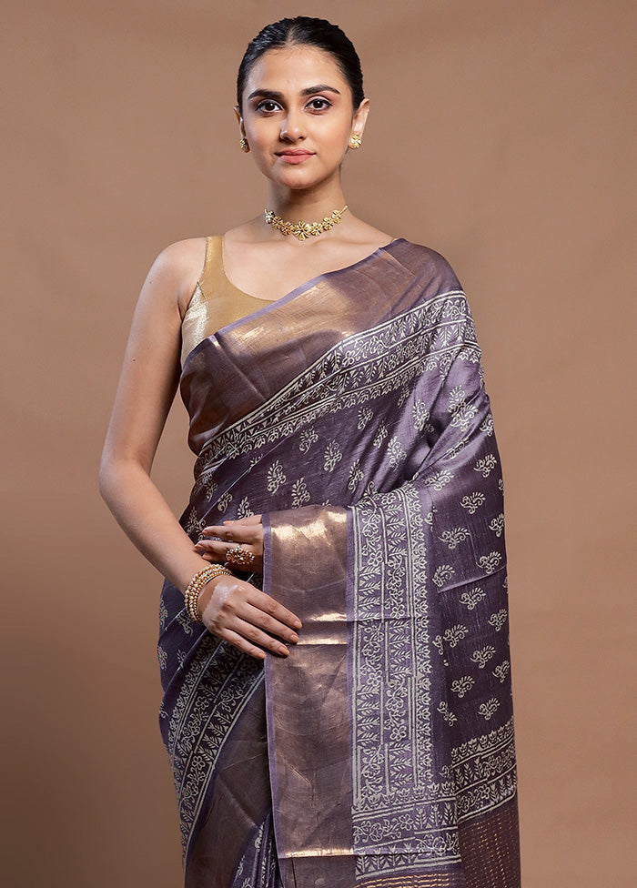 Purple Tussar Silk Saree With Blouse Piece