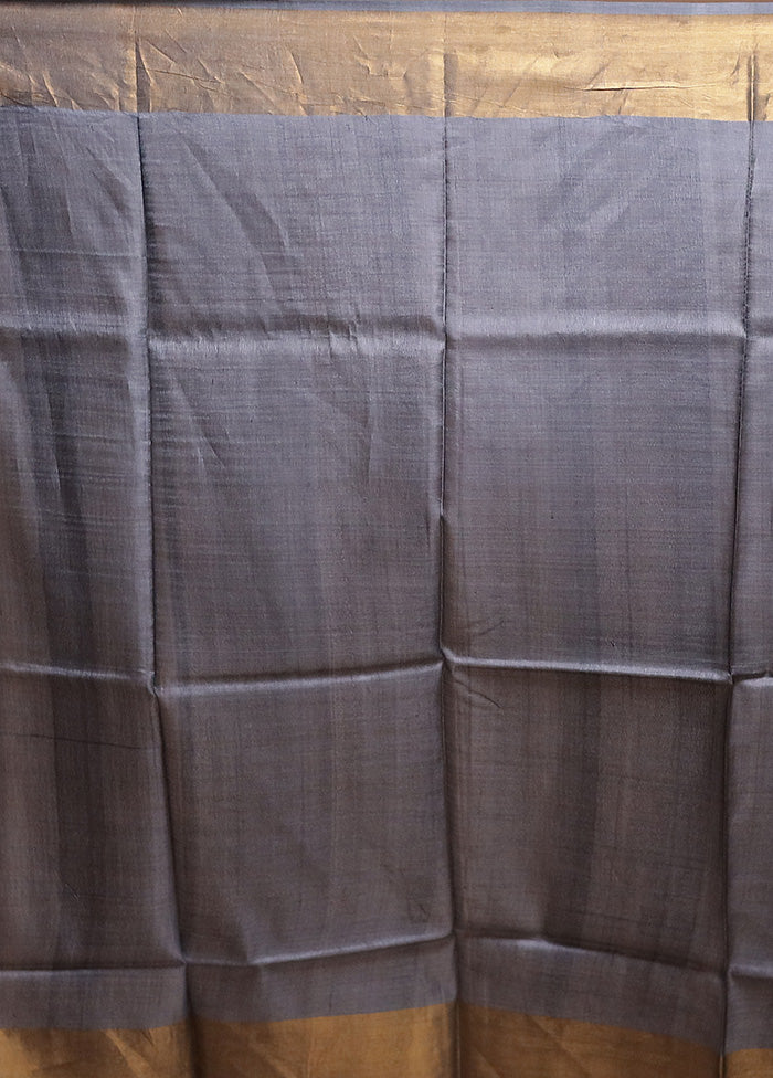 Grey Tussar Silk Saree With Blouse Piece