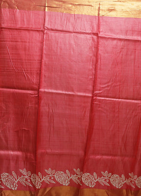 Pink Tussar Silk Saree With Blouse Piece