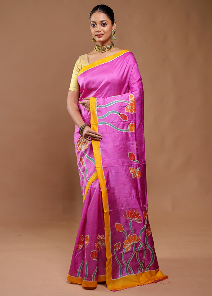 Pink Printed Pure Silk Saree Without Blouse Piece