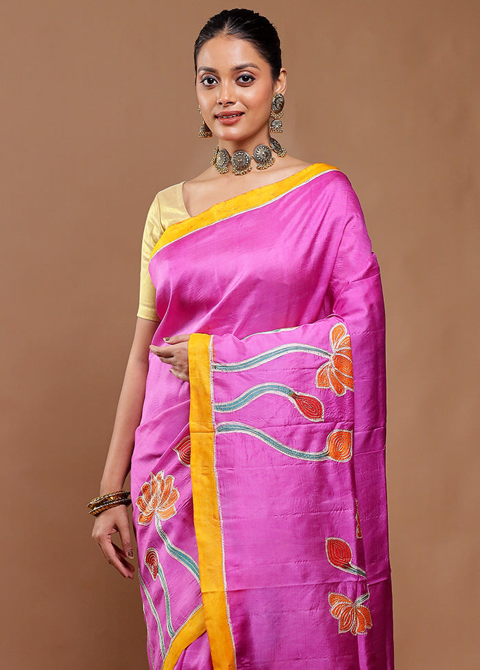 Pink Printed Pure Silk Saree Without Blouse Piece