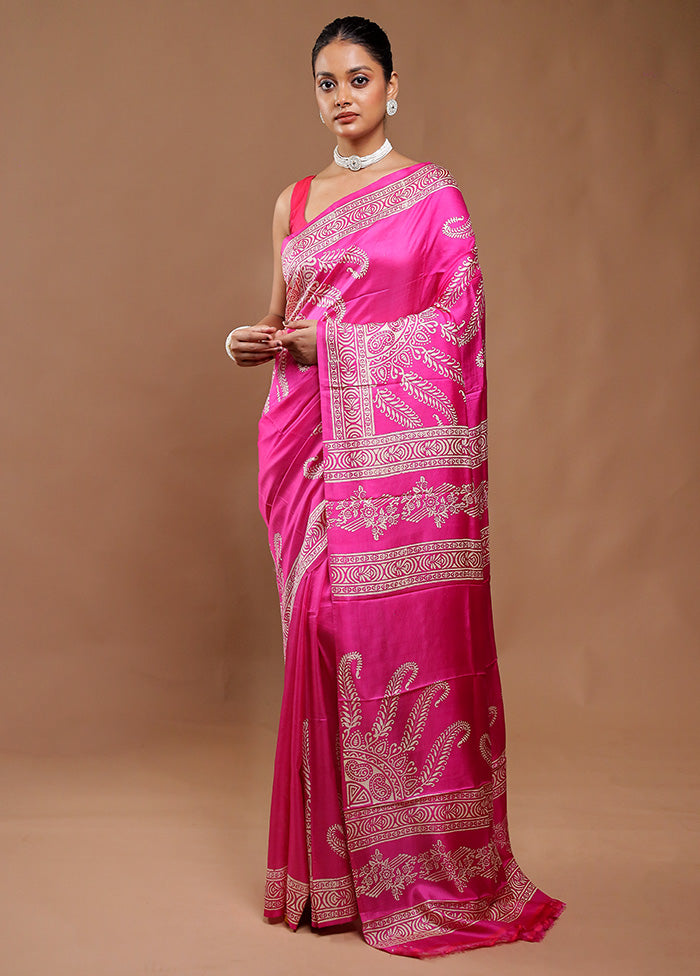 Pink Pure Bishnupuri Silk Saree Without Blouse Piece