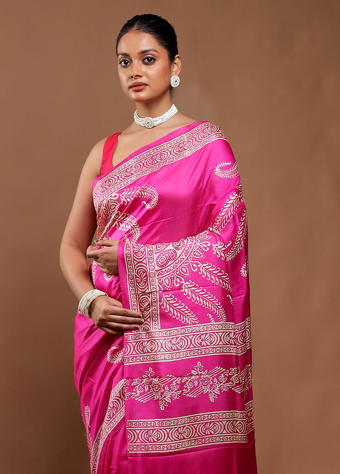 Pink Pure Bishnupuri Silk Saree Without Blouse Piece