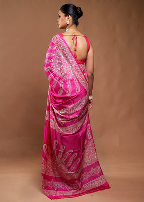 Pink Pure Bishnupuri Silk Saree Without Blouse Piece