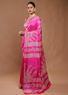 Pink Pure Bishnupuri Silk Saree Without Blouse Piece