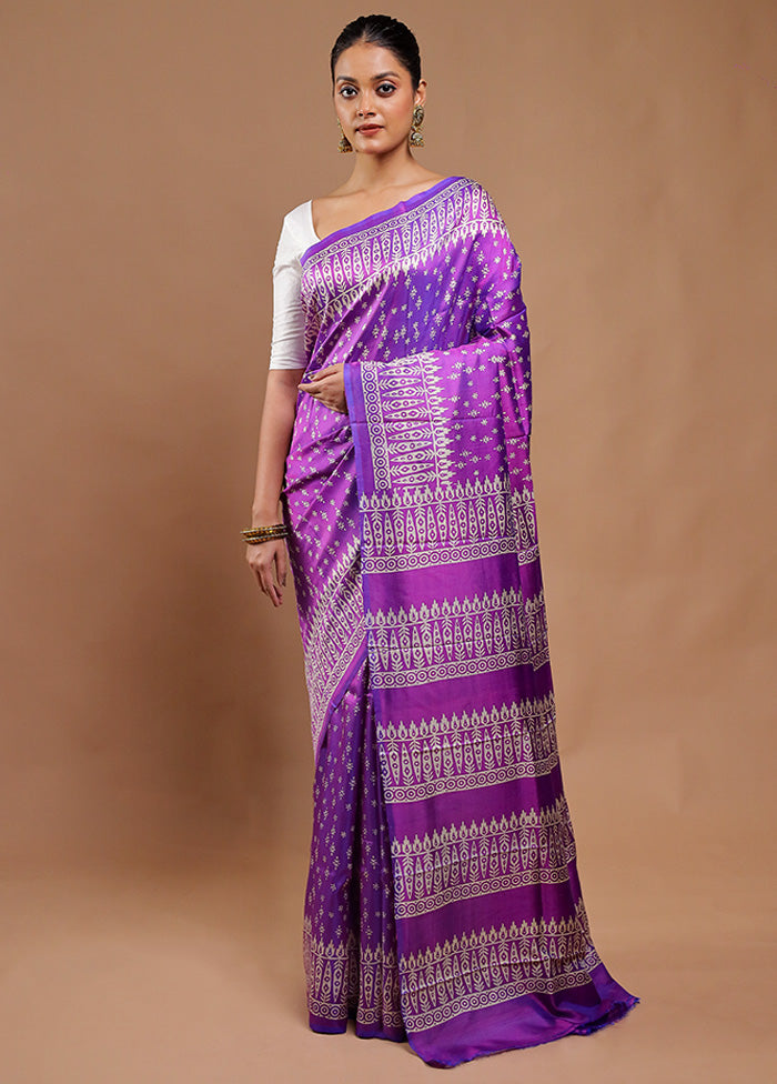 Purple Pure Bishnupuri Silk Saree Without Blouse Piece