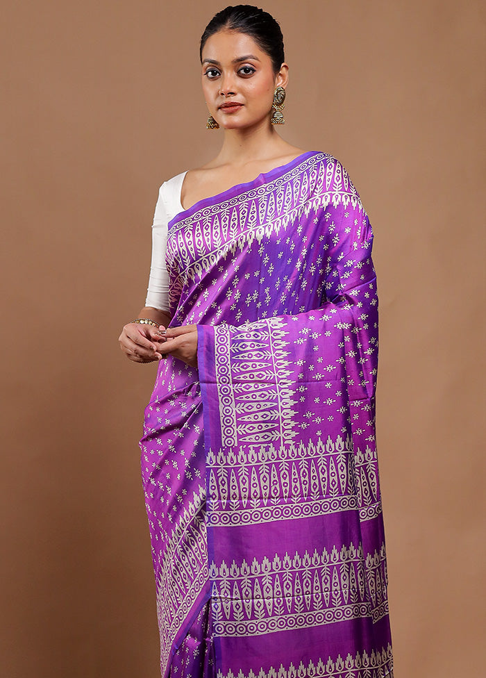 Purple Pure Bishnupuri Silk Saree Without Blouse Piece