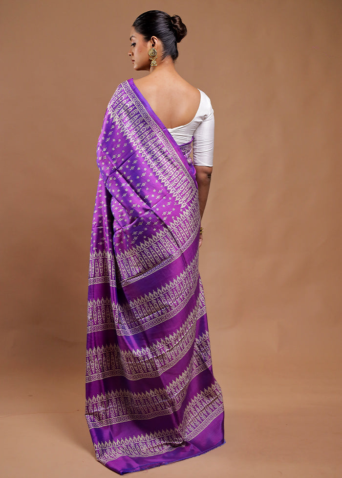 Purple Pure Bishnupuri Silk Saree Without Blouse Piece