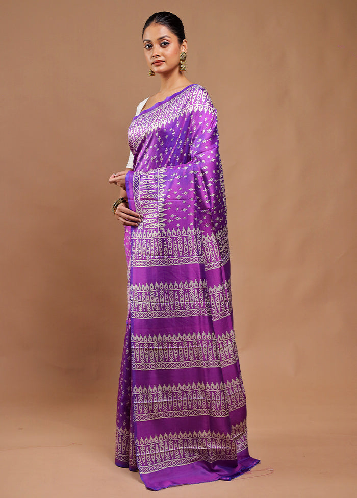 Purple Pure Bishnupuri Silk Saree Without Blouse Piece